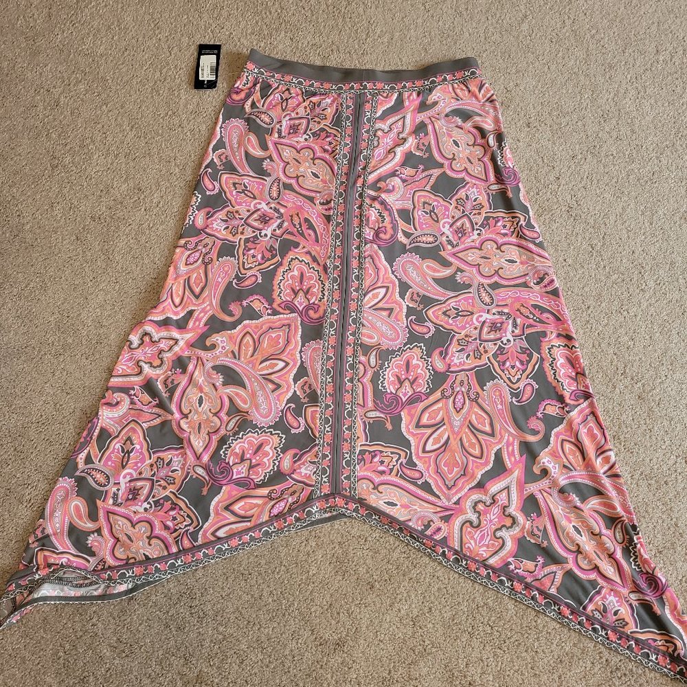 INC NWT Pink Gray Orange Paisley Scarf Hem Long Skirt M